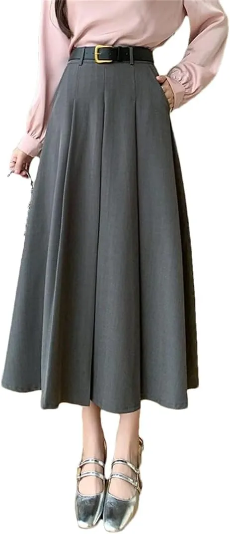 Women's Spring Summer Elegant Loose Umbrella Long Skirts High Waist Solid Casual A-Line Skirts
