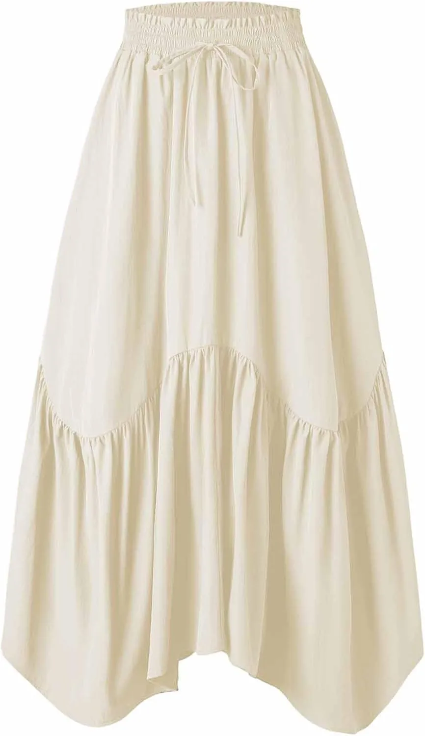 WomenS Summer Boho Flowy Swing Tiered A-Line Maxi Skirt 2025 Fashion Trendy Elastic Waist Pleated Long Beach Dress