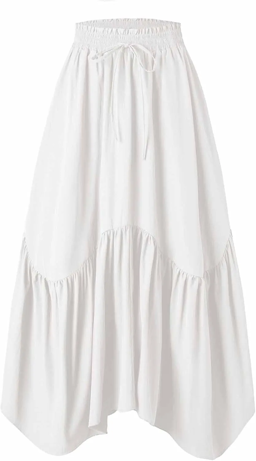 WomenS Summer Boho Flowy Swing Tiered A-Line Maxi Skirt 2025 Fashion Trendy Elastic Waist Pleated Long Beach Dress