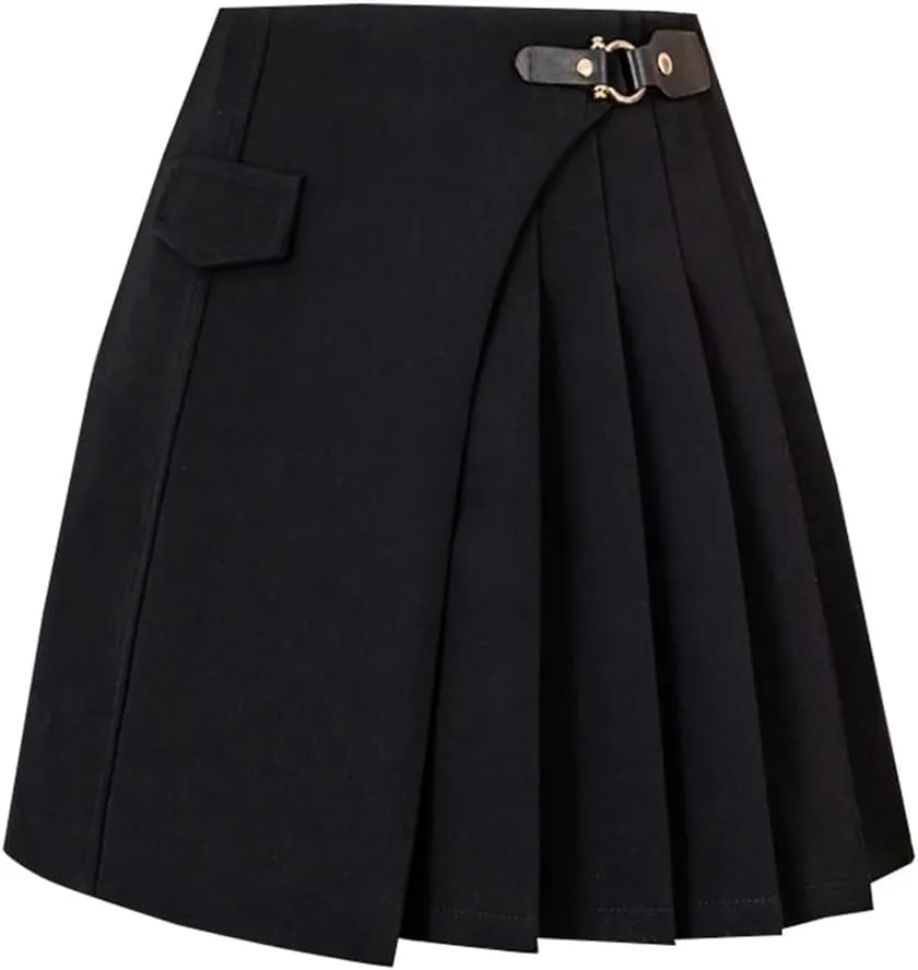 Women's Summer High Waist Pleated Mini Skirts Elegant Office Solid Color A-Line Irregular Skirts