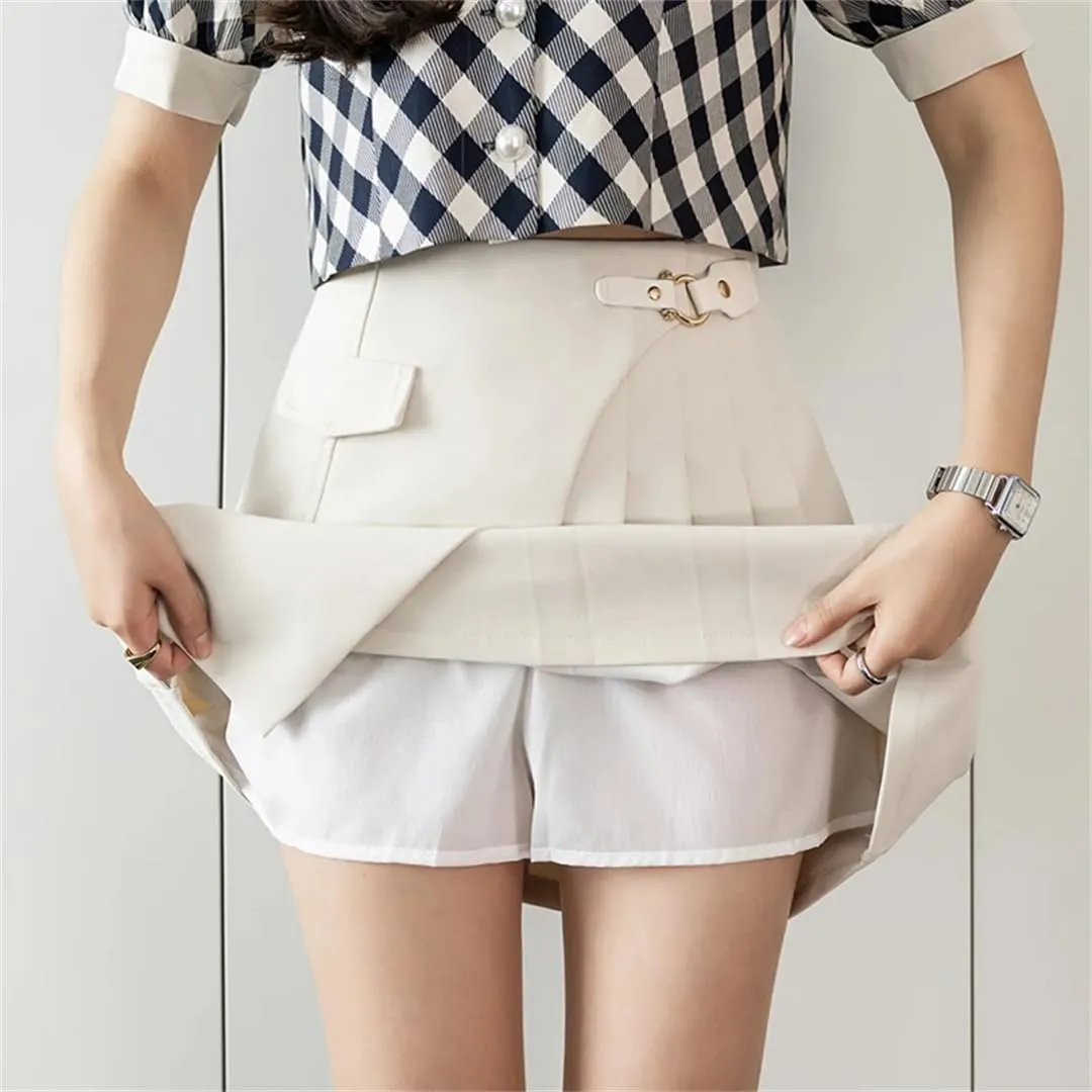 Women's Summer High Waist Pleated Mini Skirts Elegant Office Solid Color A-Line Irregular Skirts