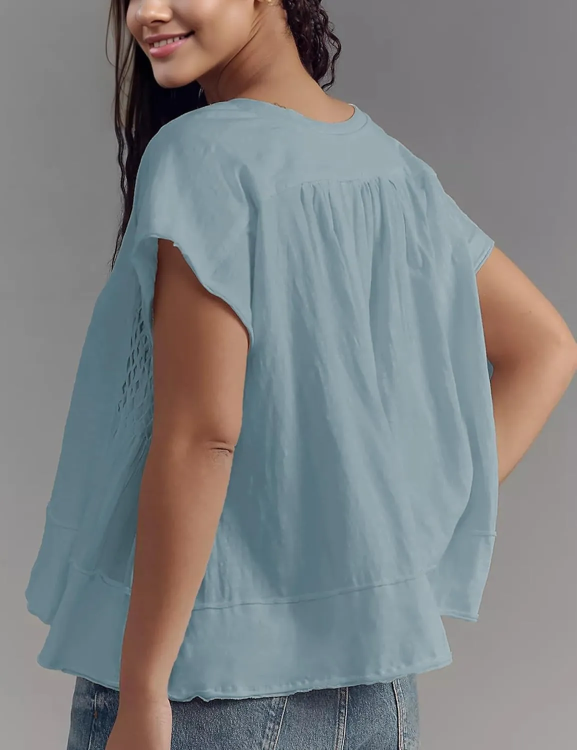 Womens Summer Peplum Top Cute Ruffle Shirt Casual Short Sleeve Flowy Hem Boho Pleated Smocked Tops Trendy 2025