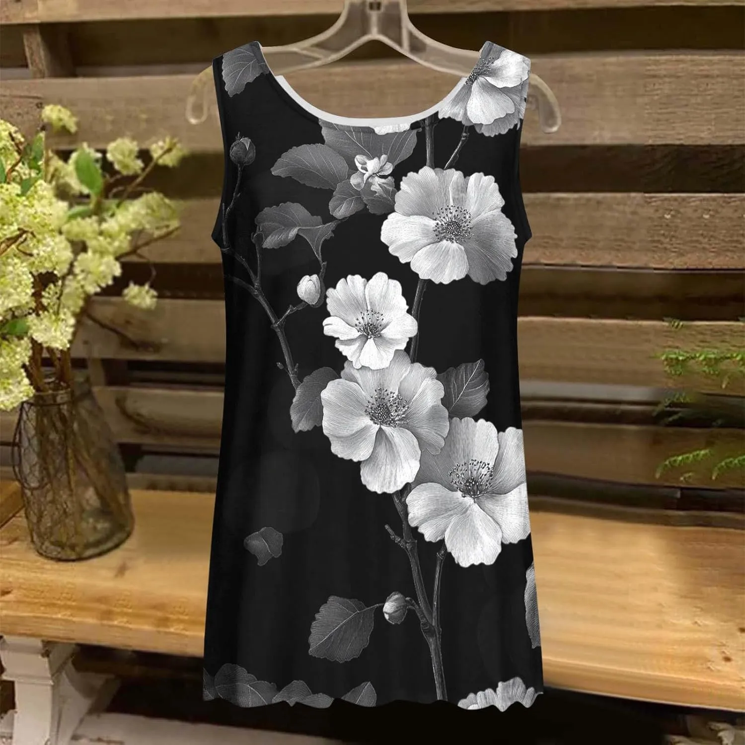 Womens Tank Tops Hawaiian Dressy Printed Casual Crew Neck Sleeveless Shirts 2025 Trendy Summer Beach Ruffled Tank Top