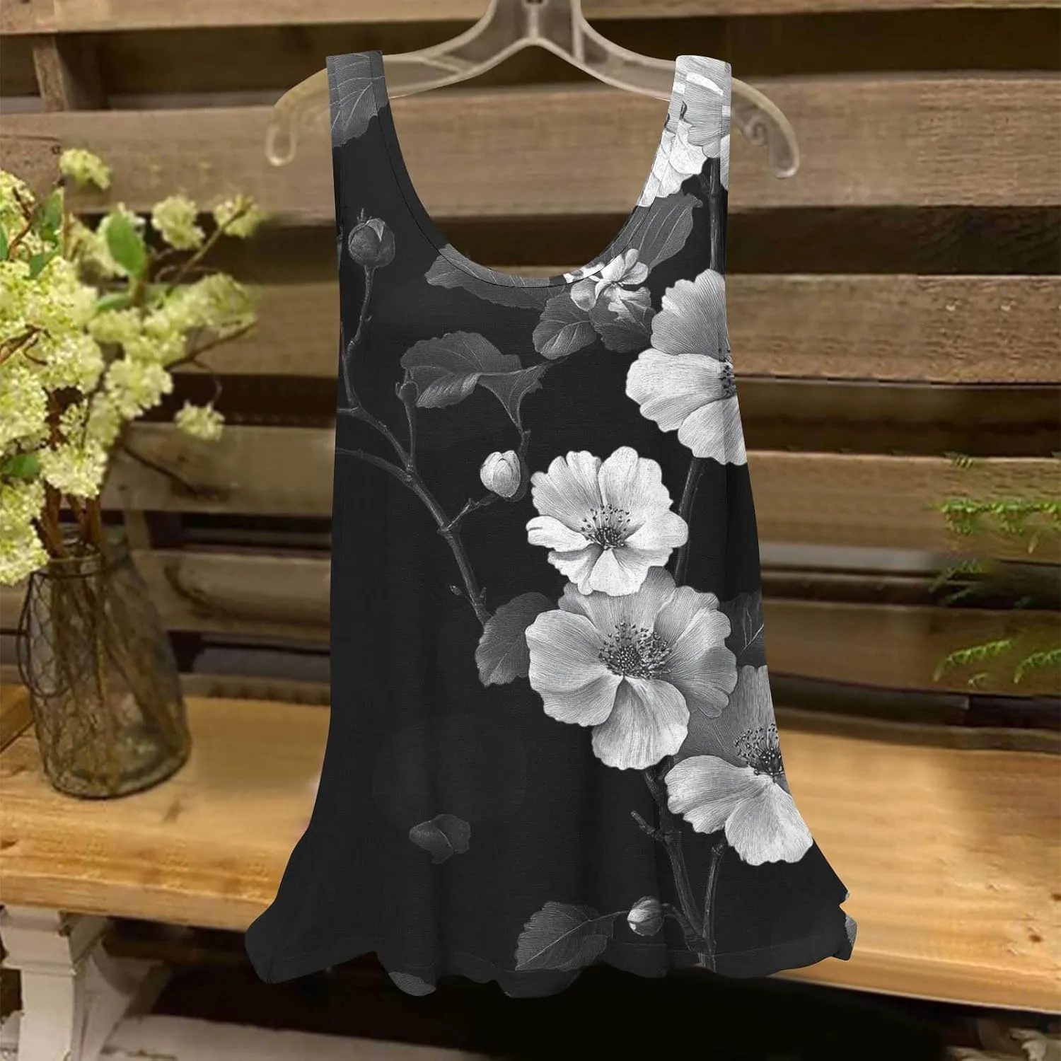 Womens Tank Tops Hawaiian Dressy Printed Casual Crew Neck Sleeveless Shirts 2025 Trendy Summer Beach Ruffled Tank Top